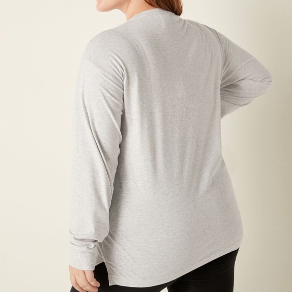 Victoria's Secret PINK Shine Long Sleeve Campus Tee Grey w Glitter Logo L NEW - Picture 2 of 5